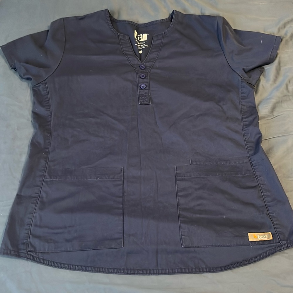 Navy blue scrub top by ICU Barco. Size M